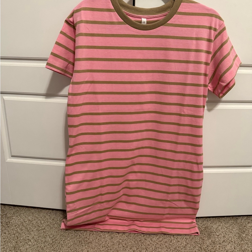 Wishlist Pink and Brown Striped Short Sleeve Tee